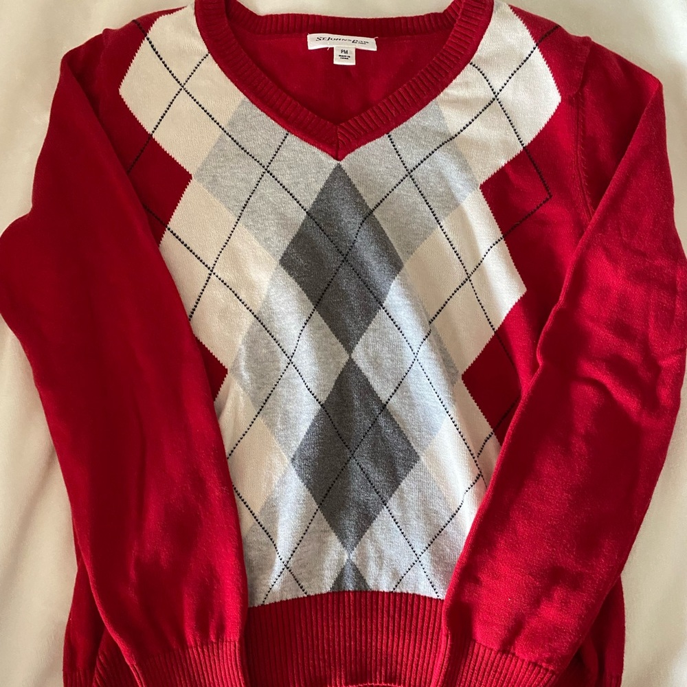 Red Argyle St. John’s Bag Sweater